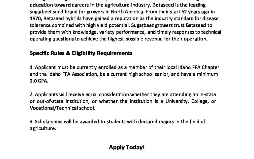 2023 Idaho-FFA-BETASEED-Eligibilty-and-Rules | Idaho FFA Foundation